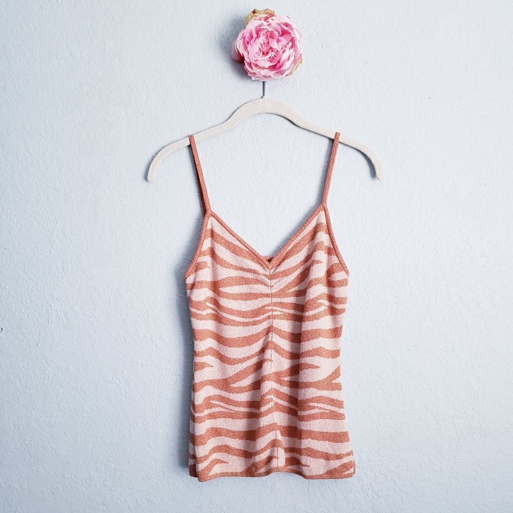Anthropologie Cora Zebra Stripped Metallic Knit Tank Top